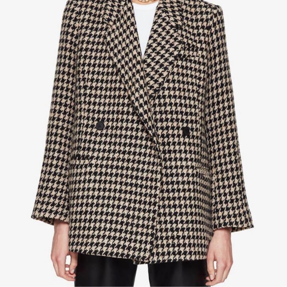 Anine Bing Black and Cream Houndstooth Blazer
